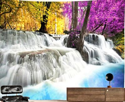 Waterfall Nature Tapestry: Japanese Spring Waterfall Nature Tapestry: Japanese Spring