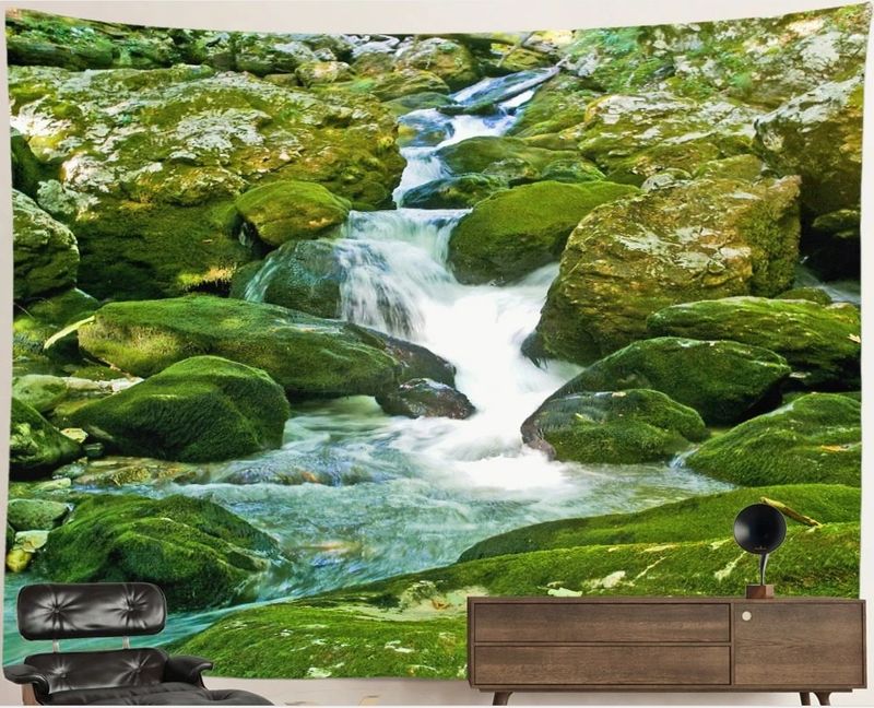 Waterfall Nature Tapestry: Mossy Stream Waterfall Nature Tapestry: Mossy Stream