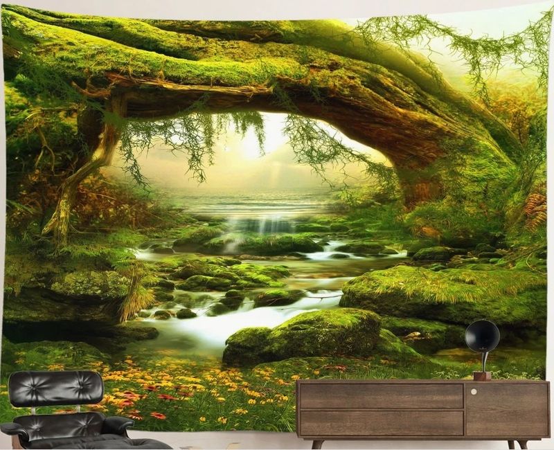 Waterfall Nature Tapestry: Mystical Stream Waterfall Nature Tapestry: Mystical Stream