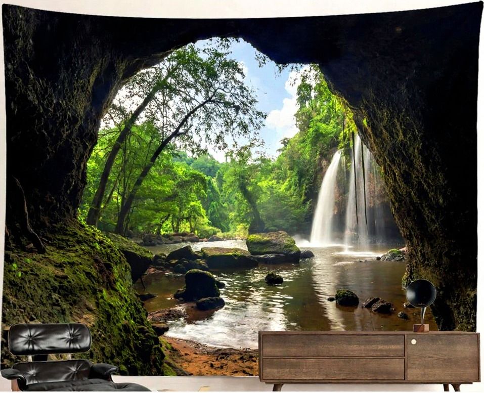 Waterfall Nature Tapestry: Cave - Waterfall