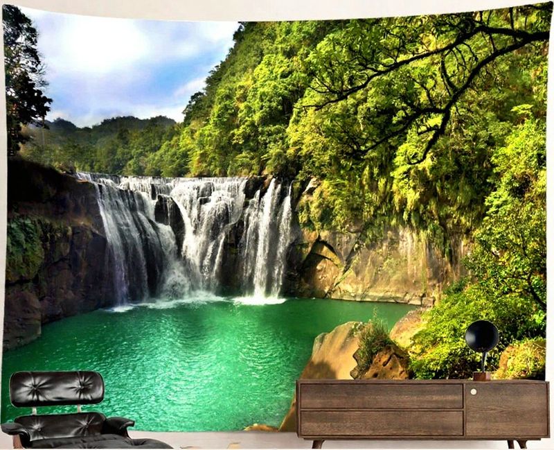 Waterfall Nature Tapestry: Jungle Oasis Waterfall Nature Tapestry: Jungle Oasis