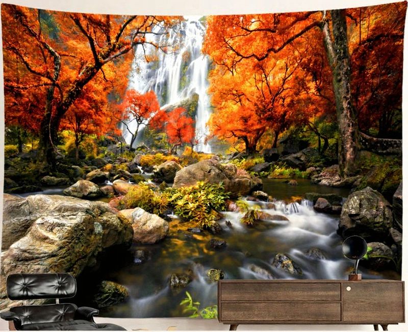Waterfall Nature Tapestry: Autumn Fall Waterfall Nature Tapestry: Autumn Fall