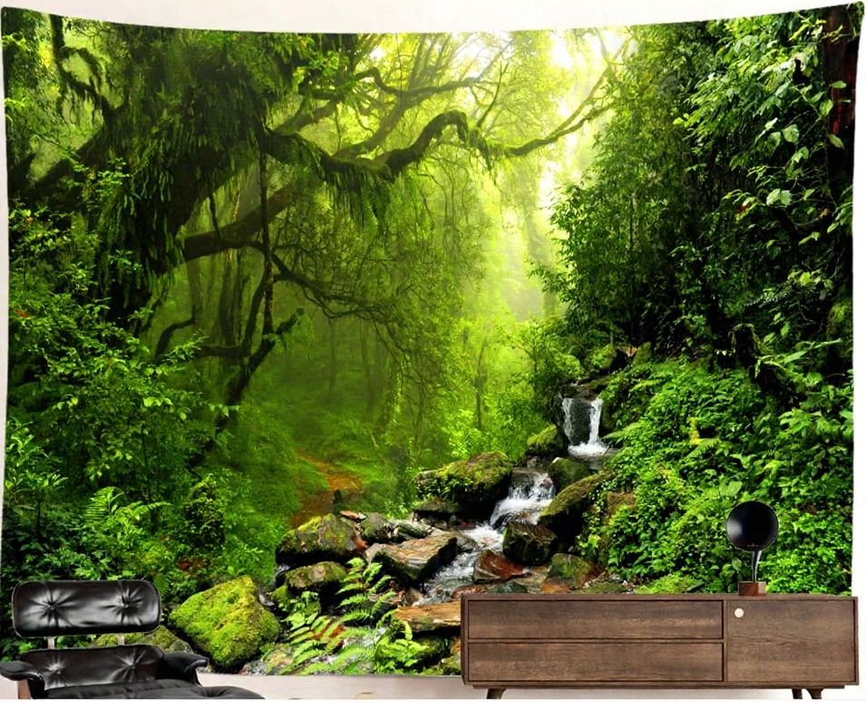 Waterfall Nature Tapestry: Deep Woods
