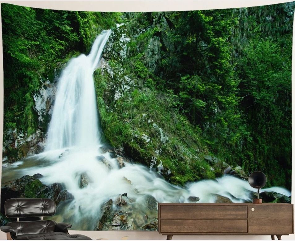 Waterfall Nature Tapestry: Forest Stream