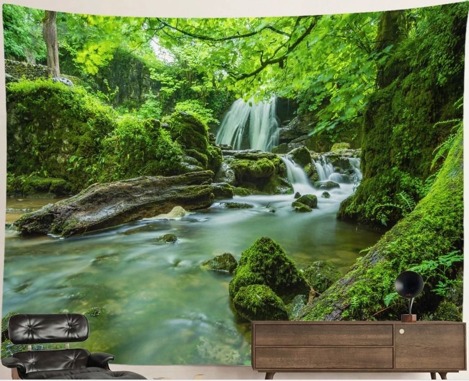Waterfall Nature Tapestry: Forest Spring