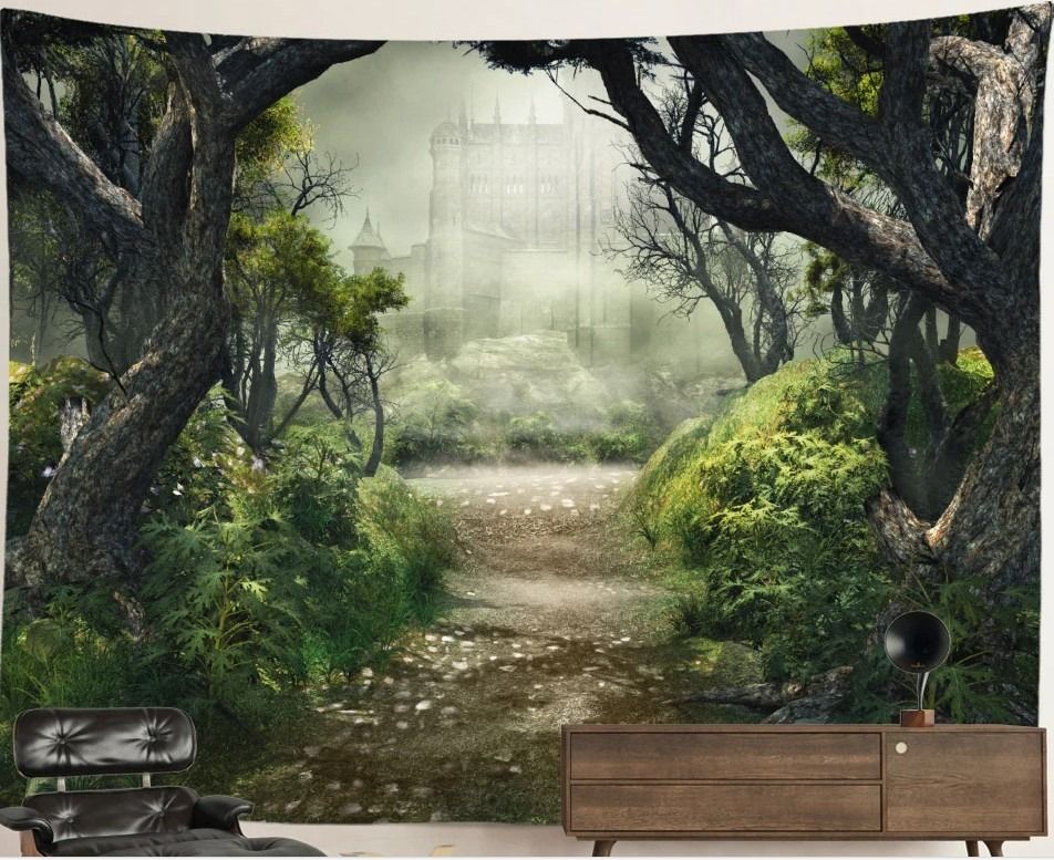 Nature Forest Tapestry: Mystical Castle