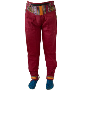 Bequeme Tibet Style Hose aus 100% Baumwolle in Weinrot