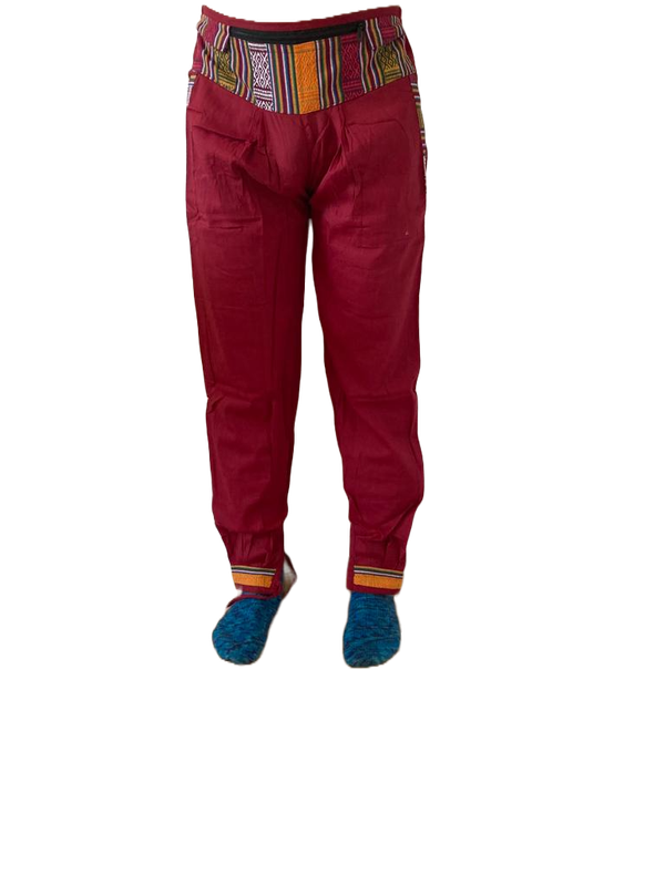 Bequeme Tibet Style Hose aus 100% Baumwolle in Weinrot