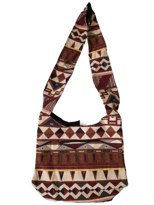 Große Hippie-Handtasche: braunes Rautenmuster (35x25x12cm)