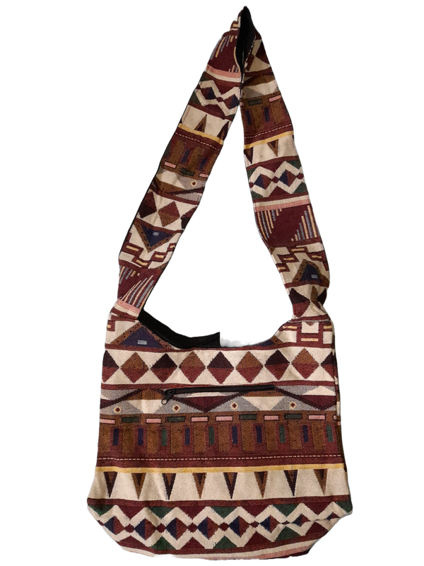 Große Hippie-Handtasche: braunes Rautenmuster (35x25x12cm)