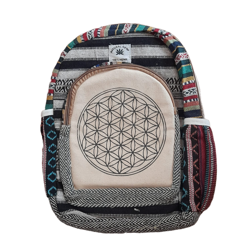 Handgefertigter Rucksack aus Indien "Blume des Lebens"