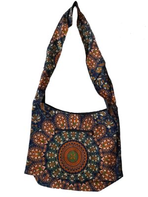 Große Hippie-Handtasche: Bohemian Style (blau-orange) (35x25x12cm)