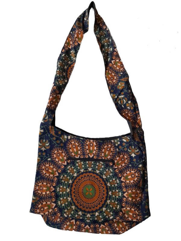 Große Hippie-Handtasche: Bohemian Style (blau-orange) (35x25x12cm)