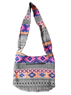 Große Hippie-Handtasche: blaue und rosa Rauten (35x25x12cm)