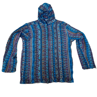 Flauschige Hippie Jacke mit bunten Streifen in Blau