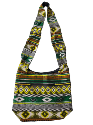 Große Hippie-Handtasche: gelbes Rautenmuster (35x25x12cm)