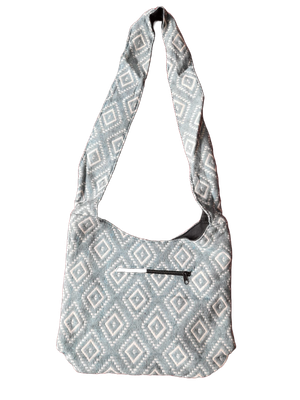 Große Hippie-Handtasche: hellblaue Rauten (35x25x12cm)