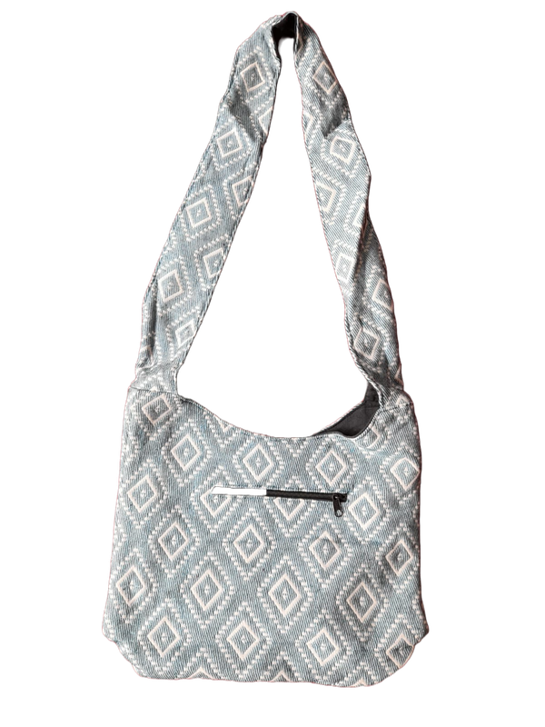 Große Hippie-Handtasche: hellblaue Rauten (35x25x12cm)