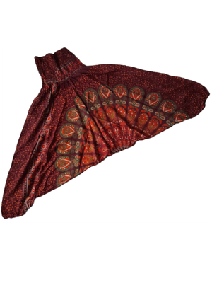 GOA-Hose/Harems-Hose: Böhmisches Muster, tief geschnitten, ROT-ORANGE