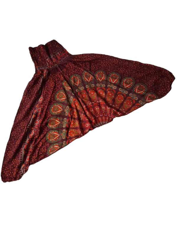 GOA-Hose/Harems-Hose: Böhmisches Muster, tief geschnitten, ROT-ORANGE