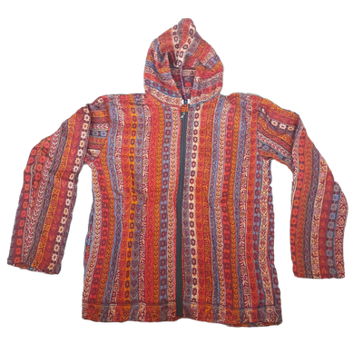 Flauschige Hippie Jacke mit bunten Streifen in Orange