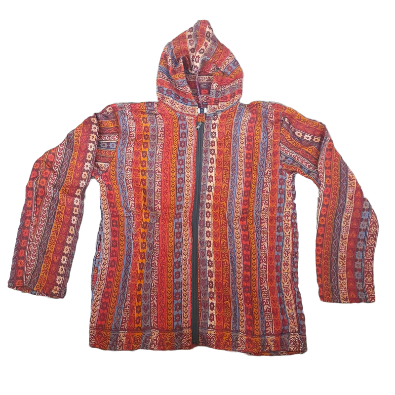 Flauschige Hippie Jacke mit bunten Streifen in Orange