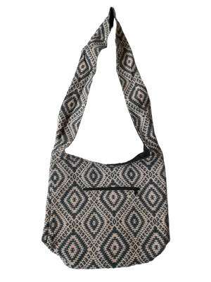 Große Hippie-Handtasche: schwarze Rauten auf weißem Grund  (35x25x12cm)