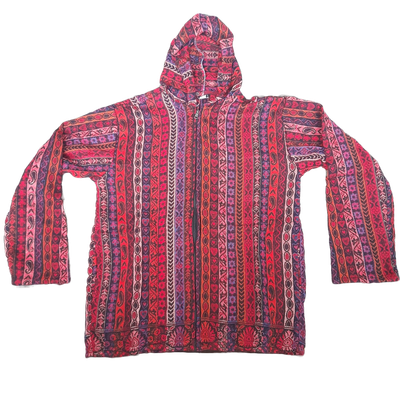 Flauschige Hippie Jacke mit bunten Streifen in Rot