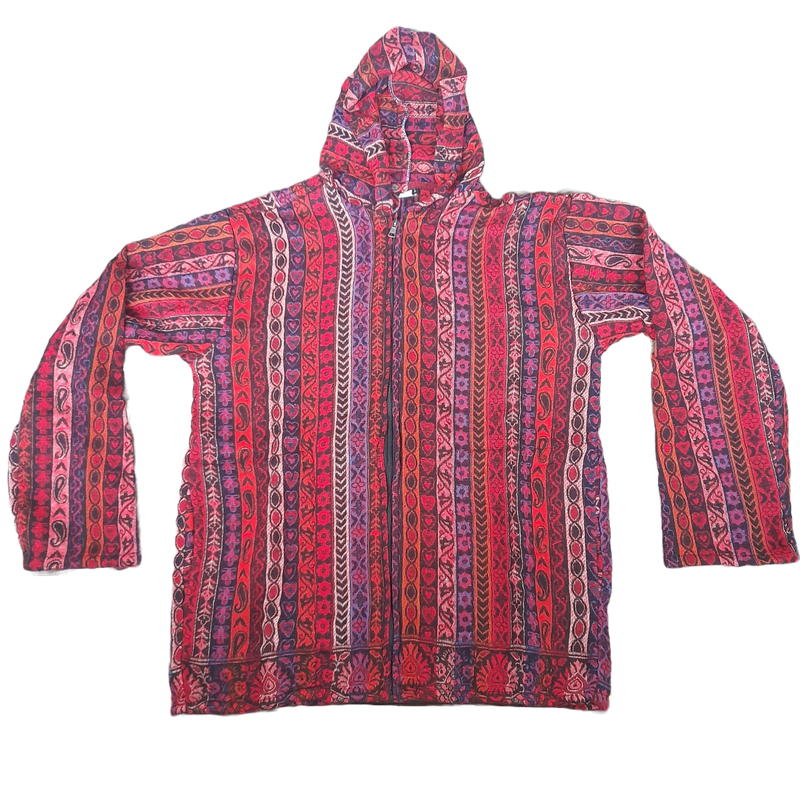 Flauschige Hippie Jacke mit bunten Streifen in Rot