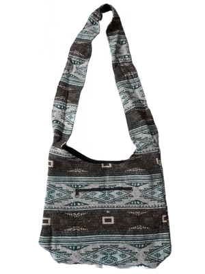 Große Hippie-Handtasche: braun türkis mit Rauten (35x25x12cm)