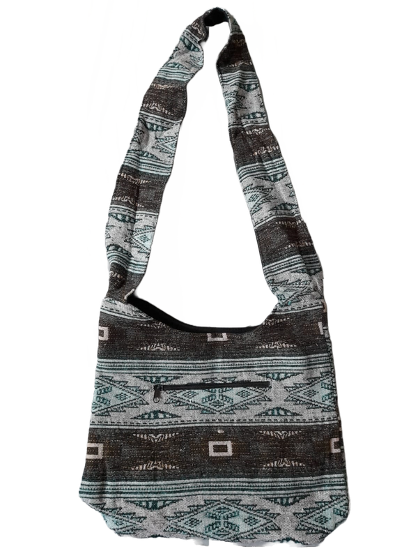 Große Hippie-Handtasche: braun türkis mit Rauten (35x25x12cm)