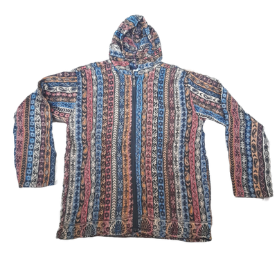 Flauschige Hippie Jacke mit bunten Streifen in Hellblau