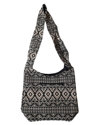 Große Hippie-Handtasche: schiefe Rauten (schwarz weiß) (35x25x12cm)