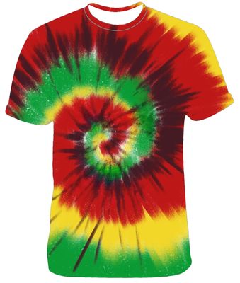 Psychedelisches, Buntes T-Shirt "Sommerrot"in Trippy Batik Style
