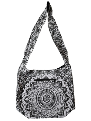 Große Hippie-Handtasche: schwarz weißes Mandala (35x25x12cm)