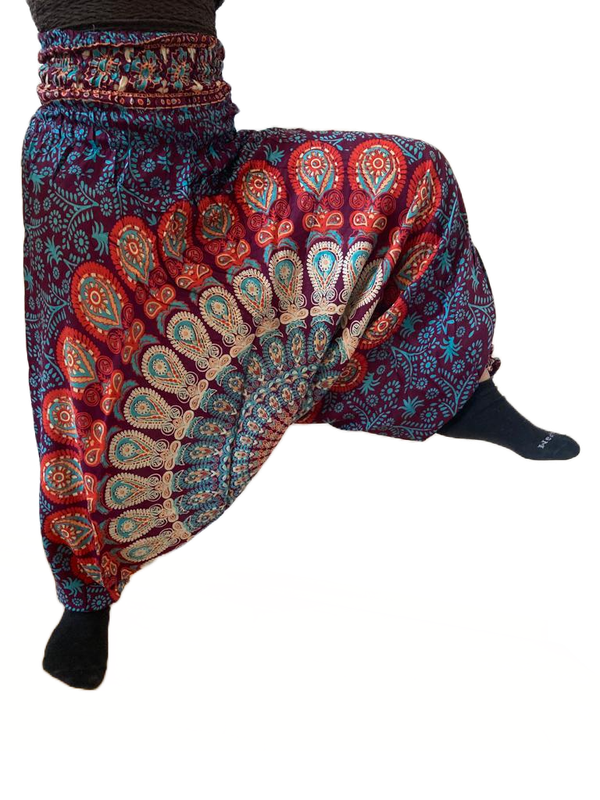 GOA-Hose/Harems-Hose: Böhmisches Muster, tief geschnitten, LILA-BLAU