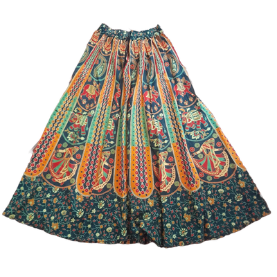 Langer indischer Rock (Grün-Orange)