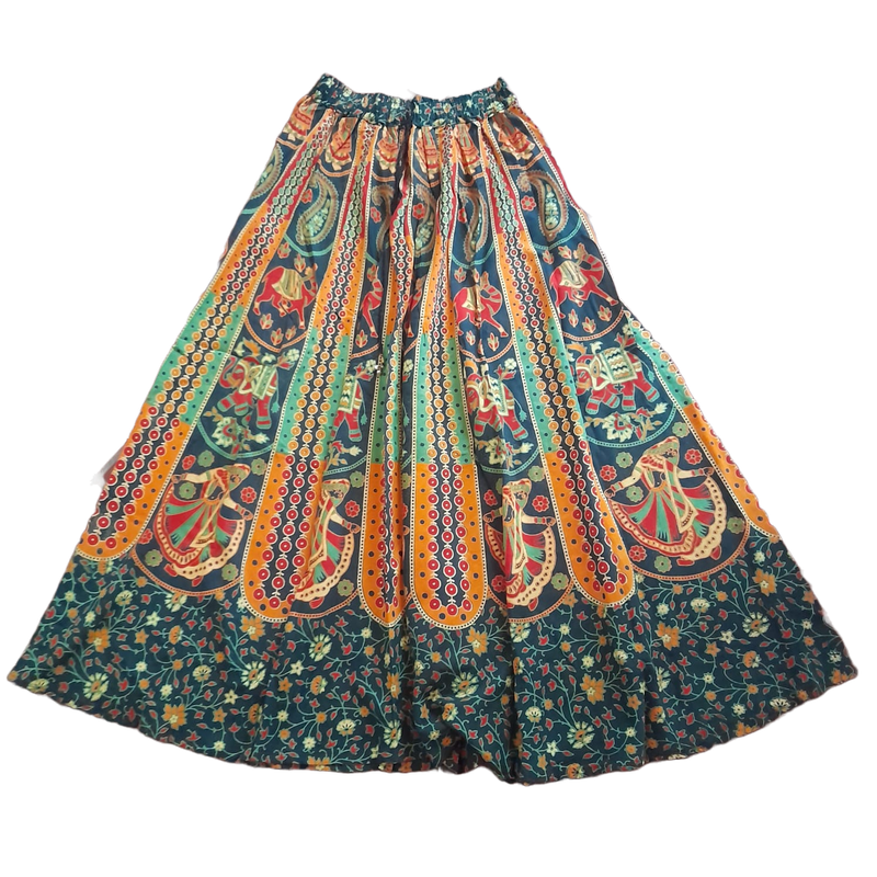 Langer indischer Rock (Grün-Orange)