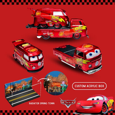 Disney Cars #95 Rusteze Kool Kombi &amp; Hauler with Radiator Sprint Town Themed Acrylic Case