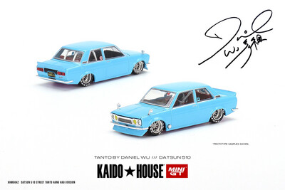 KAIDOHOUSE x MINI GT x Daniel Wu Tanto Collaboration Datsun 510 Street (LHD) Blue