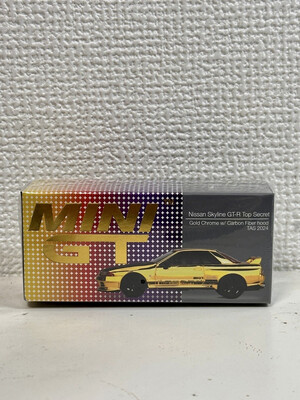 #671 MINI GT Nissan Skyline GT-R Top Secret Gold Chrome Carbon Fibre Hood Tokyo Auto Salon 2024