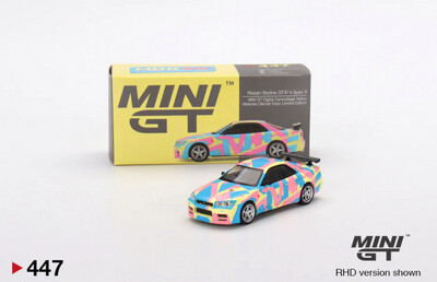 #447 MINI GT Nissan Skyline GT-R (R34)V-Spec ll Digital Camouflage Yellow MDX Malaysia Diecast Expo Exclusive Paddlepop