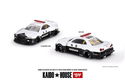 [PREORDER] KAIDOHOUSE x MINI GT Nissan Skyline GT-R R34 Kaido Works (V2 Aero) Police (KHMG120)
