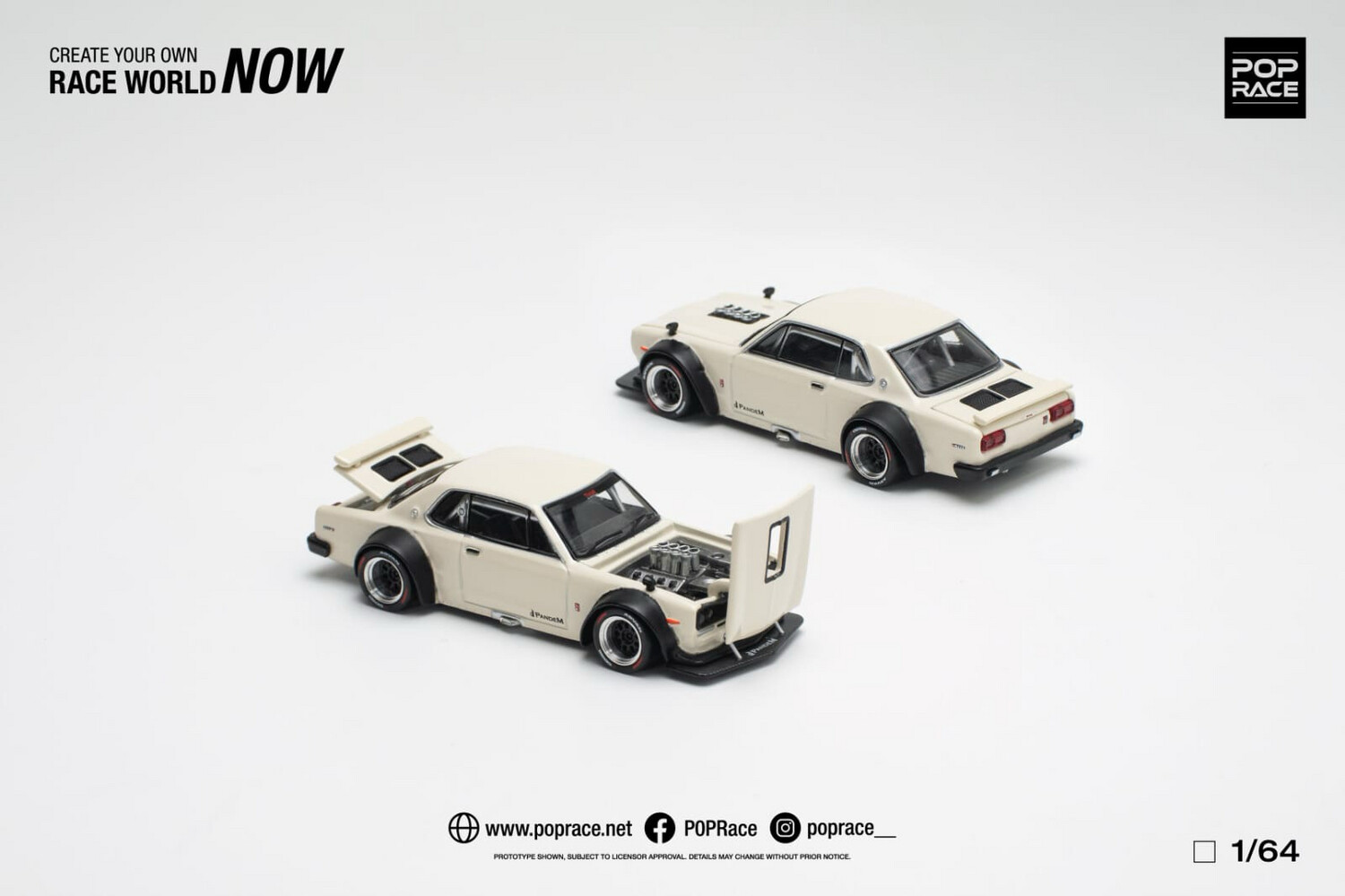 POP RACE Nissan Skyline GT-R V8 Drift White (PR64-113)