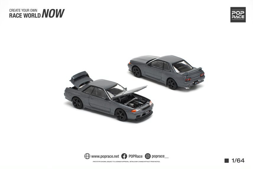 POP RACE Nissan Skyline GT-R R32 Gun Grey Metallic (PR64-101)