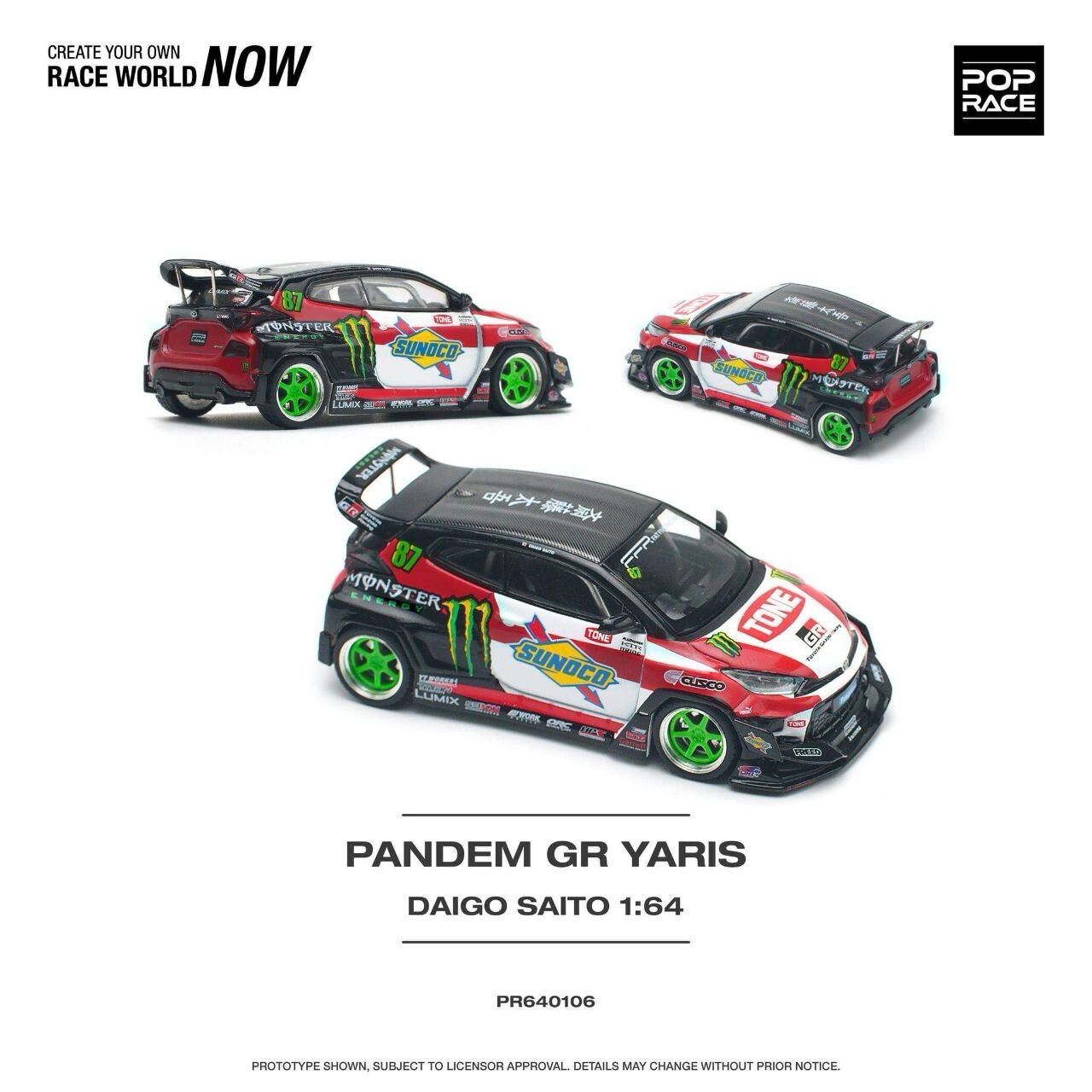 POP RACE Pandem Toyota GR Yaris Daigo Saito (PR64-106) Sunoco Livery