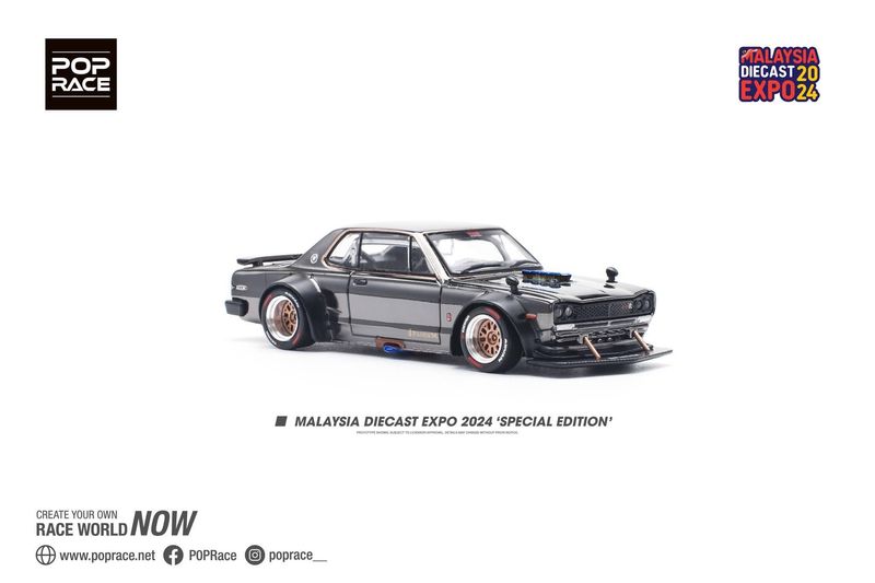 POP RACE Nissan Skyline GT-R Hakosuka V8 Drift Dark Chrome (PR64-118) | 2024 Malaysia Diecast Expo (MDX)