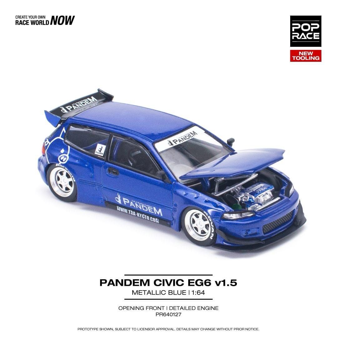 [PREORDER] POP RACE 1:64 Pandem Civic EG6 v1.5 Metallic Blue (PR640127)