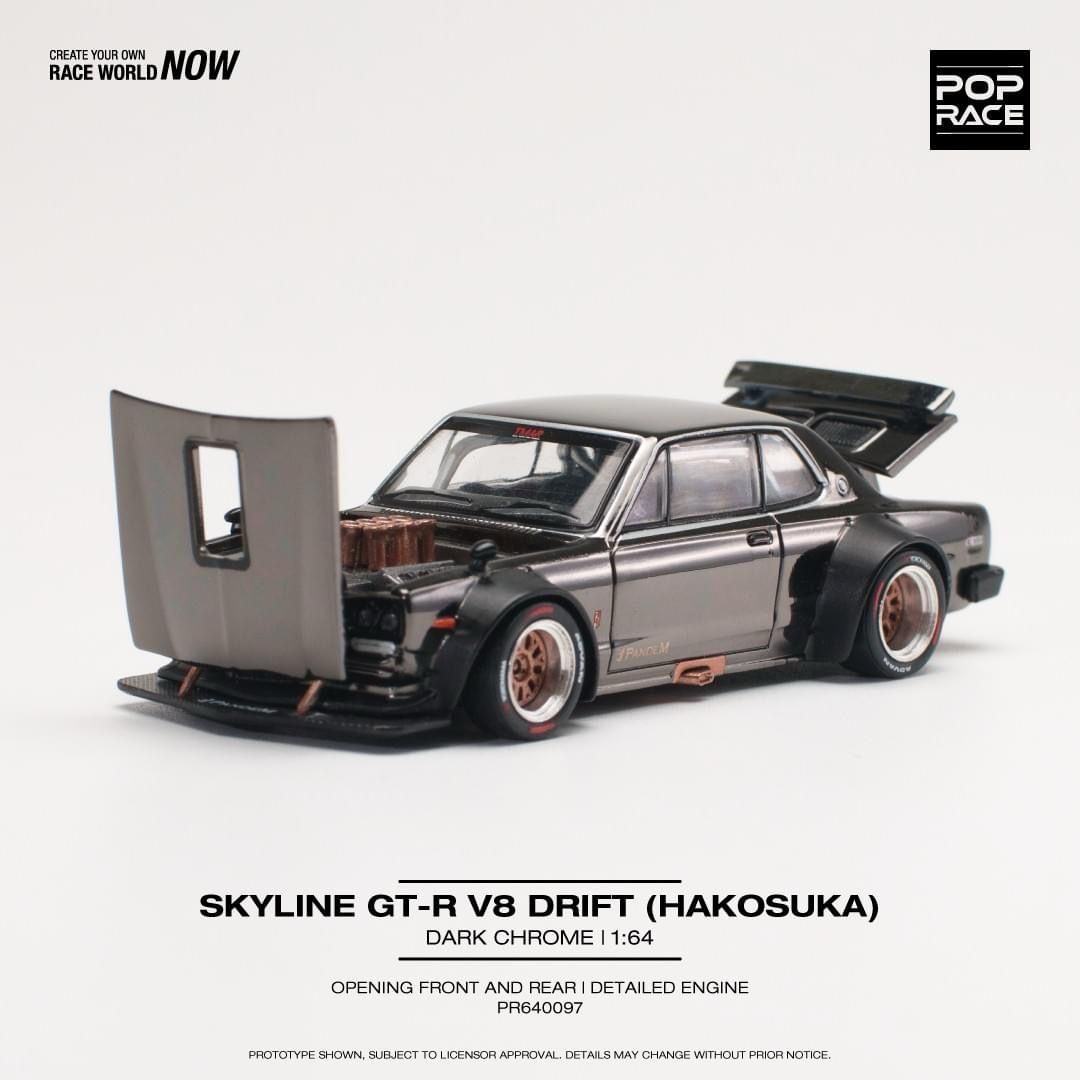 POP RACE 1:64 Nissan Skyline GT-R V8 Drift (Hakosuka) Dark Chrome (PR64-97)