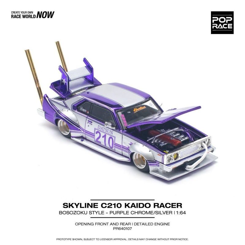 POP RACE Nissan Skyline C210 Kaido Racer Bosozuku Style Purple Chrome/Silver (PR64-107)